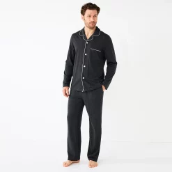 Men's Sonoma Goods For Life® Plaid Knit 2-Piece Pajama Set -Hot Sale Adult Shop 5291039 Dark Charcoal