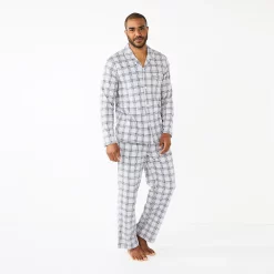 Men's Sonoma Goods For Life® Plaid Knit 2-Piece Pajama Set -Hot Sale Adult Shop 5291039 Grey Windowpane