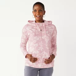 Petite Croft & Barrow® 1/2-Zip Panel Athleisure Hoodie -Hot Sale Adult Shop 5299990 Pink Boho Floral