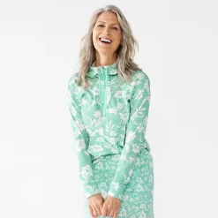 Petite Croft & Barrow® 1/2-Zip Panel Athleisure Hoodie -Hot Sale Adult Shop 5299990 Teal Boho Floral