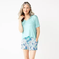 Women's Croft & Barrow® 3-Piece Pajama Top, Pajama Shorts & Pajama Skimmers Sleep Set -Hot Sale Adult Shop 5317543 ALT2