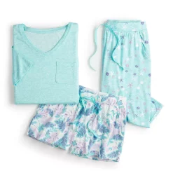 Women's Croft & Barrow® 3-Piece Pajama Top, Pajama Shorts & Pajama Skimmers Sleep Set -Hot Sale Adult Shop 5317543 ALT5