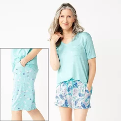 Women's Croft & Barrow® 3-Piece Pajama Top, Pajama Shorts & Pajama Skimmers Sleep Set -Hot Sale Adult Shop 5317543 Aqua Shells