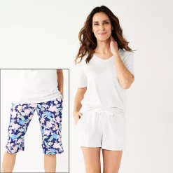 Women's Croft & Barrow® 3-Piece Pajama Top, Pajama Shorts & Pajama Skimmers Sleep Set -Hot Sale Adult Shop 5317543 Navy Multi Floral