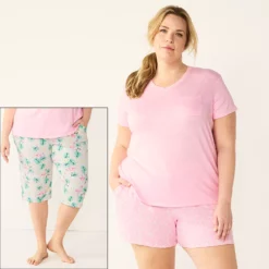 Plus Size Croft & Barrow® 3-Piece Pajama Top, Pajama Shorts & Pajama Skimmers Sleep Set -Hot Sale Adult Shop 5317544 Gray Flamingo