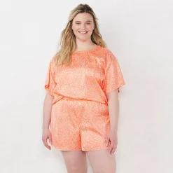 Plus Size LC Lauren Conrad Satin Pajama Top & Pajama Shorts Sleep Set -Hot Sale Adult Shop 5492562 ALT2