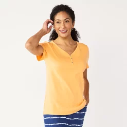 Women's Croft & Barrow® Henley Top -Hot Sale Adult Shop 5511255 Dreamy Orange