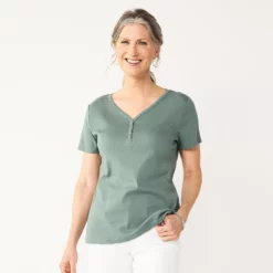 Women's Croft & Barrow® Henley Top -Hot Sale Adult Shop 5511255 Green Wreath