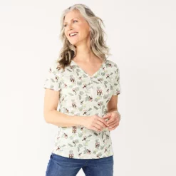 Women's Croft & Barrow® Henley Top -Hot Sale Adult Shop 5511255 Grey Toucan Print