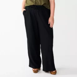 Plus Size Sonoma Goods For Life® Linen-Blend Wide-Leg Pants -Hot Sale Adult Shop 5517827 Black