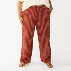 Plus Size Sonoma Goods For Life® Linen-Blend Wide-Leg Pants -Hot Sale Adult Shop 5517827 Cinnamon Stripe