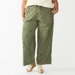 Plus Size Sonoma Goods For Life® Linen-Blend Wide-Leg Pants -Hot Sale Adult Shop 5517827 Olive Floral