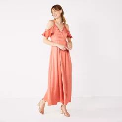 Women's Nine West Flounce Cold-Shoulder Maxi Dress -Hot Sale Adult Shop 5525423 Cruz Coral