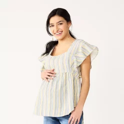 Maternity Sonoma Goods For Life® Squareneck Ruffle Top -Hot Sale Adult Shop 5525569 Multi Happy Stripe