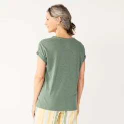 Women's Croft & Barrow Lace Trim Linen-Blend Tee -Hot Sale Adult Shop 5538148 ALT