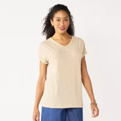 Women's Croft & Barrow Lace Trim Linen-Blend Tee -Hot Sale Adult Shop 5538148 Khaki