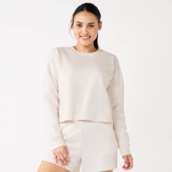 Women's Tek Gear® Ultrasoft Fleece Easy Crop Sweatshirt -Hot Sale Adult Shop 5543908 Natural Scallop