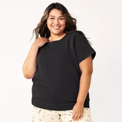 Plus Size Sonoma Goods For Life® Short-Sleeve Fleece Sweatshirt -Hot Sale Adult Shop 5550378 Black