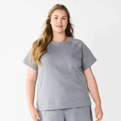 Plus Size Sonoma Goods For Life® Short-Sleeve Fleece Sweatshirt -Hot Sale Adult Shop 5550378 Heather Gray