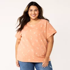 Plus Size Sonoma Goods For Life® Short-Sleeve Fleece Sweatshirt -Hot Sale Adult Shop 5550378 Peach Floral