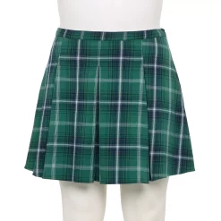 Juniors' Plus Size SO® Pleated Flare Mini Skirt -Hot Sale Adult Shop 5559786 Dark Green Plaid