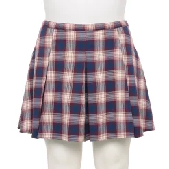 Juniors' Plus Size SO® Pleated Flare Mini Skirt -Hot Sale Adult Shop 5559786 Navy White Plaid