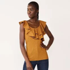 Women's Nine West Tiered Flutter Sleeveless Top -Hot Sale Adult Shop 5562896 Light Bronze