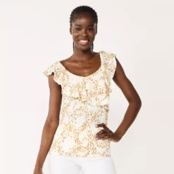 Women's Nine West Tiered Flutter Sleeveless Top -Hot Sale Adult Shop 5562896 White Waves