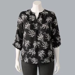 Plus Size Simply Vera Vera Wang Roll-Tab Popover Top -Hot Sale Adult Shop 5564678 Bloom Field