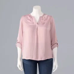 Plus Size Simply Vera Vera Wang Roll-Tab Popover Top -Hot Sale Adult Shop 5564678 Washed Grape