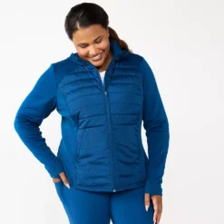 Plus Size Tek Gear® Hooded Mixed-Media Jacket -Hot Sale Adult Shop 5567937 Blue Crayon Dot Print