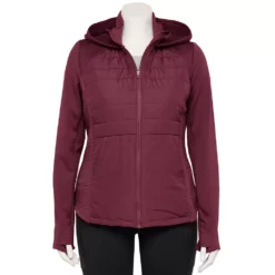 Plus Size Tek Gear® Hooded Mixed-Media Jacket -Hot Sale Adult Shop 5567937 Night Sangria