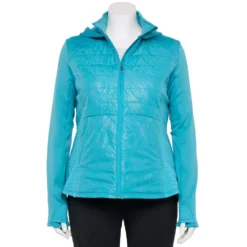 Plus Size Tek Gear® Hooded Mixed-Media Jacket -Hot Sale Adult Shop 5567937 Teal Embossed Warped
