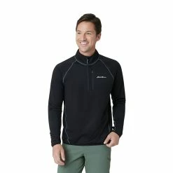 Men's Eddie Bauer Atlas Grid Quarter Zip Pullover -Hot Sale Adult Shop 5568119 Black