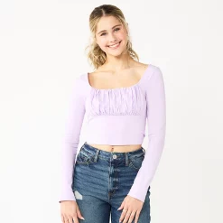 Juniors' SO® Ruched Solid Crop Top -Hot Sale Adult Shop 5568479 Larue Lavender