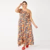 Plus Size Nine West One-Shoulder Smocked Maxi Dress