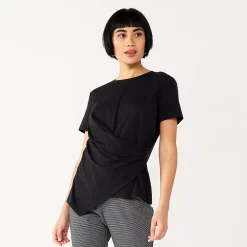 Women's Nine West Asymmetric Short Sleeve Crewneck Top -Hot Sale Adult Shop 5570845 Black