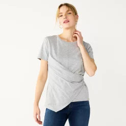 Women's Nine West Asymmetric Short Sleeve Crewneck Top -Hot Sale Adult Shop 5570845 Gray Fox Heather