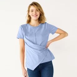 Women's Nine West Asymmetric Short Sleeve Crewneck Top -Hot Sale Adult Shop 5570845 Kelly Lavender