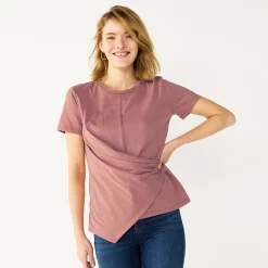 Women's Nine West Asymmetric Short Sleeve Crewneck Top -Hot Sale Adult Shop 5570845 Mai Mauve