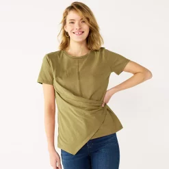Women's Nine West Asymmetric Short Sleeve Crewneck Top -Hot Sale Adult Shop 5570845 Sergio Olive