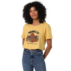 Women's Wrangler Boyfriend Cropped Graphic Tee -Hot Sale Adult Shop 5571645 Mustard Cowboy Boot