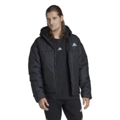 Men's adidas 3-Stripes Puffy Hooded Jacket -Hot Sale Adult Shop 5573137 Black
