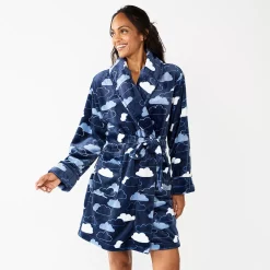 Women's Sonoma Goods For Life® Short Plush Robe -Hot Sale Adult Shop 5574694 Navy Clouds