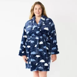 Plus Size Sonoma Goods For Life® Short Plush Robe -Hot Sale Adult Shop 5574695 Navy Clouds