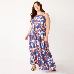 Plus Size Nine West Asymmetrical Tiered Maxi Dress