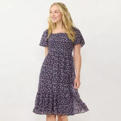 Women's LC Lauren Conrad Puff-Sleeve Smocked Midi Dress -Hot Sale Adult Shop 5577677 Navy Roselita