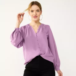 Women's Nine West Button Front Balloon Sleeve Tunic -Hot Sale Adult Shop 5581079 Lupine Lilac
