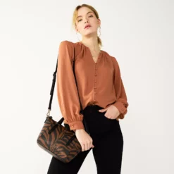 Women's Nine West Button Front Balloon Sleeve Tunic -Hot Sale Adult Shop 5581079 Mocha Frosting