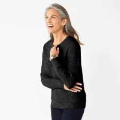 Women's Croft & Barrow® Crewneck Cable Sweater -Hot Sale Adult Shop 5582065 Black